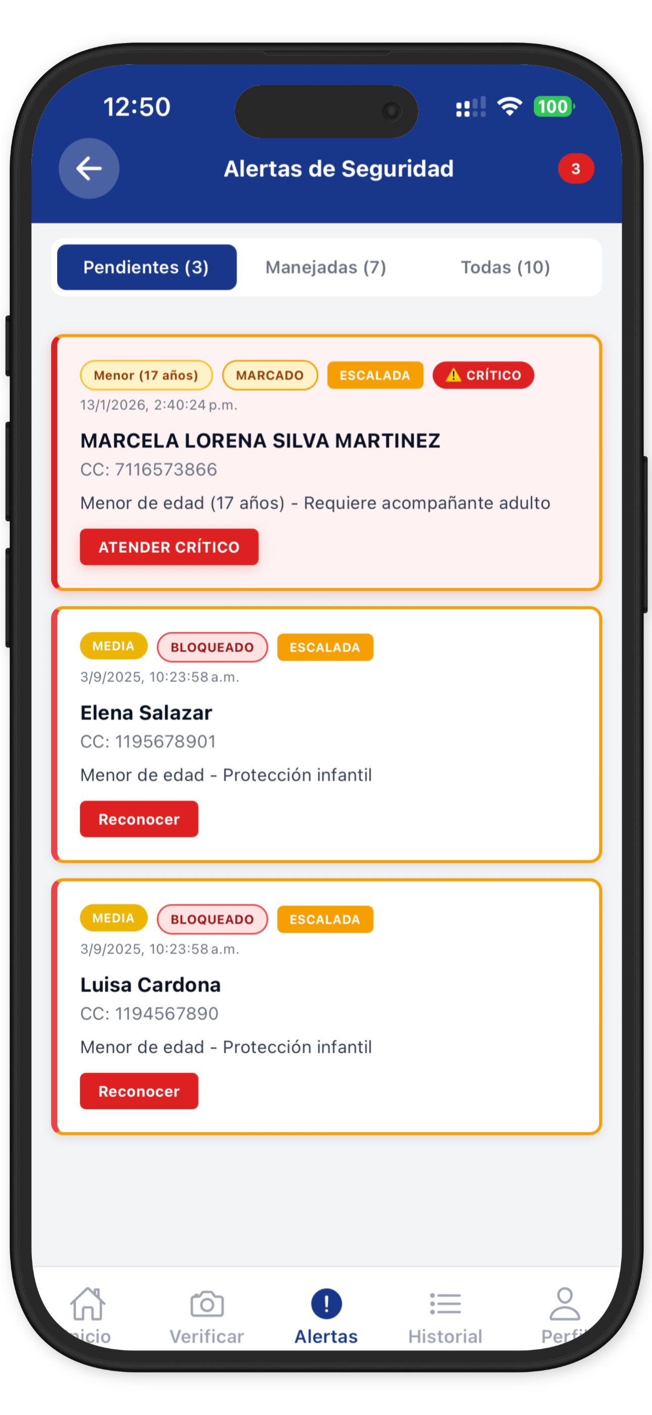 Alertas y lista negra